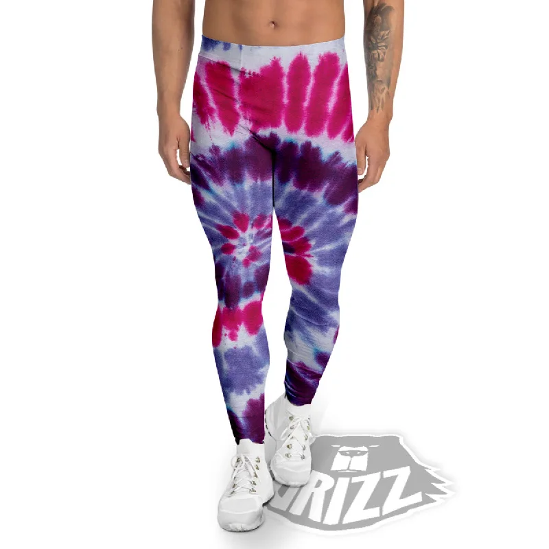 Midnight Madness Purple And Blue Tie Dye Spiral Print Men's Leggings
