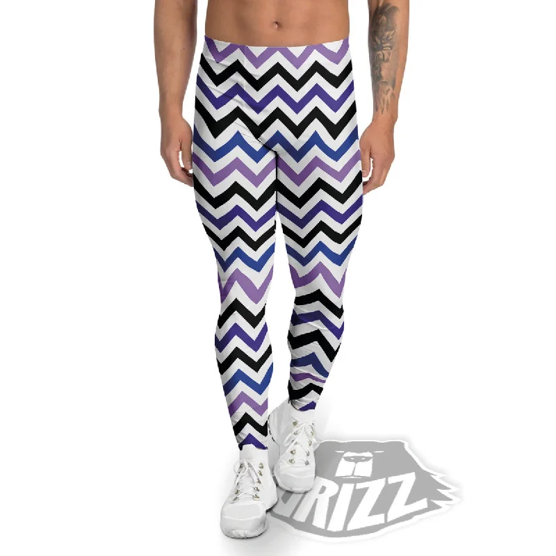 Markdowns Purple Blue And Black Chevron Print Men's Leggings