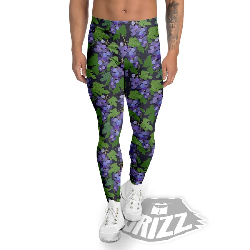 Huge Discounts Purple Grapes Print Pattern Men's Leggings
