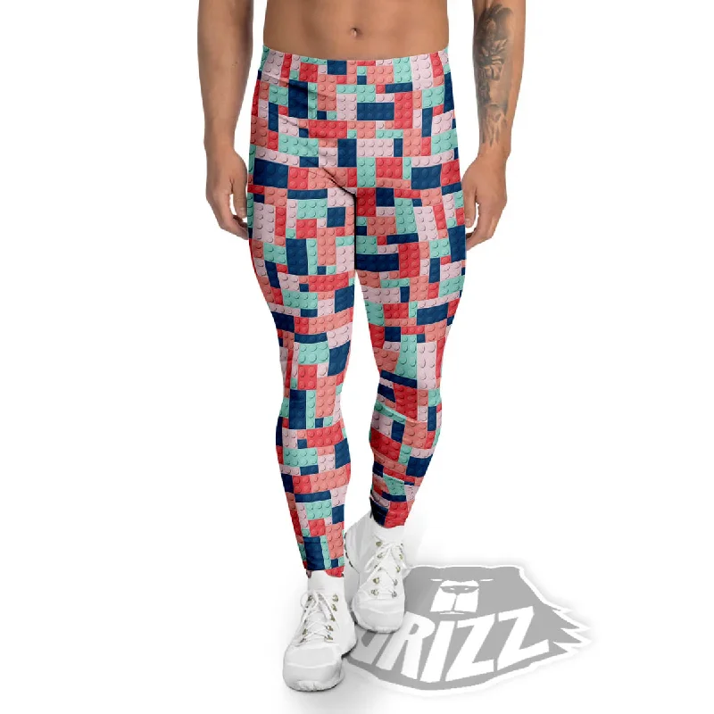 Instant Discount Puzzle Game Colorful Block Print Pattern Men's Leggings