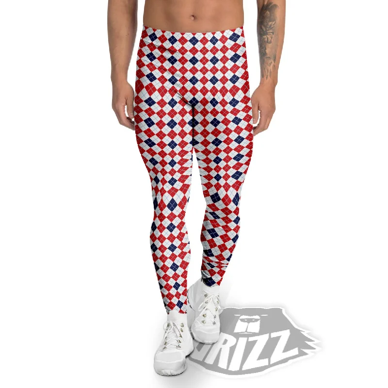 Bargain Prices Red Blue And White Argyle Print Pattern Men's Leggings