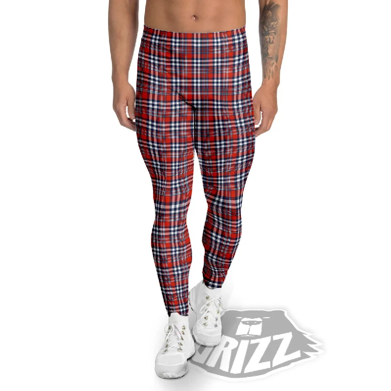 Deal Mania Red Blue And White Check Print Pattern Men's Leggings