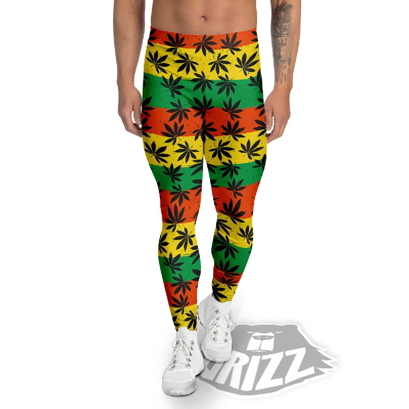 Savings Spectacular Reggae Hemp Leaves Classic Print Pattern Men's Leggings