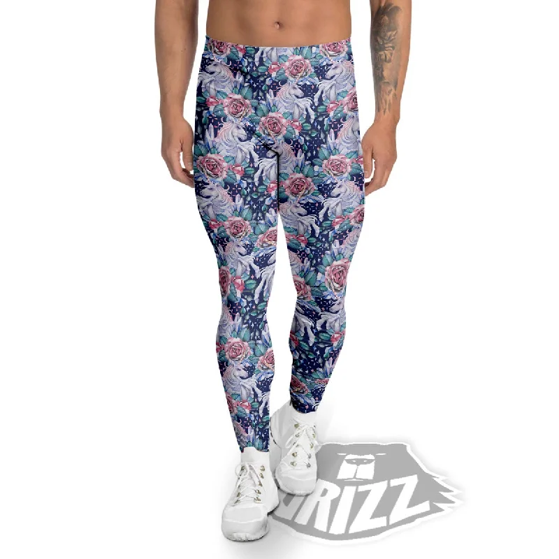 Markdown Madness Rose Unicorn Blue Fairy Print Pattern Men's Leggings