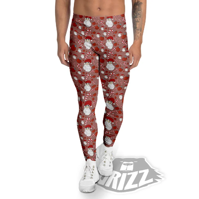 Exclusive Access Santa Claus Hat And Candy Print Pattern Men's Leggings