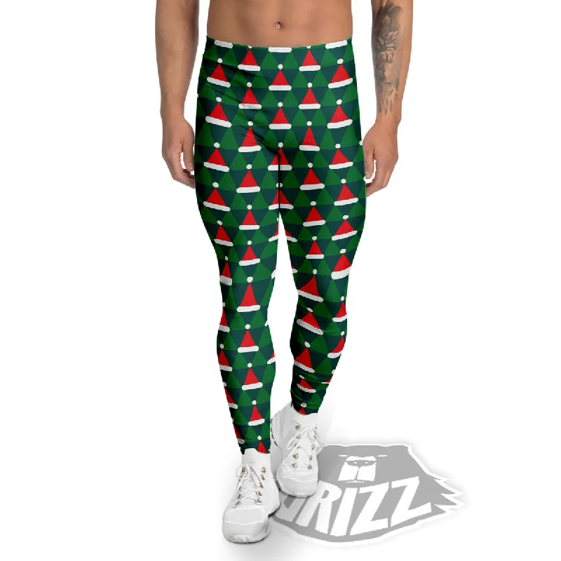 Limited Edition Santa Hats Christmas Print Pattern Men's Leggings