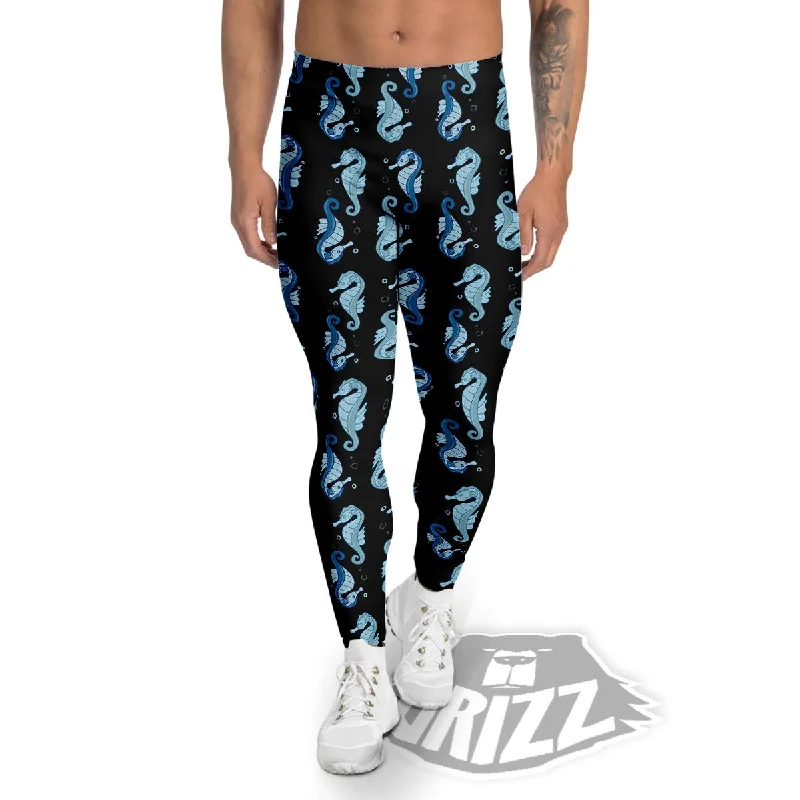 Flash Sale Seahorse Blue Print Pattern Men's Leggings