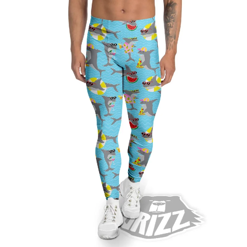 Super Bargain Shark Cartoon Print Pattern Men's Leggings