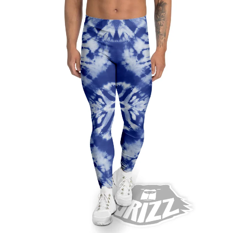 Steals and Deals Shibori Blue Print Men's Leggings