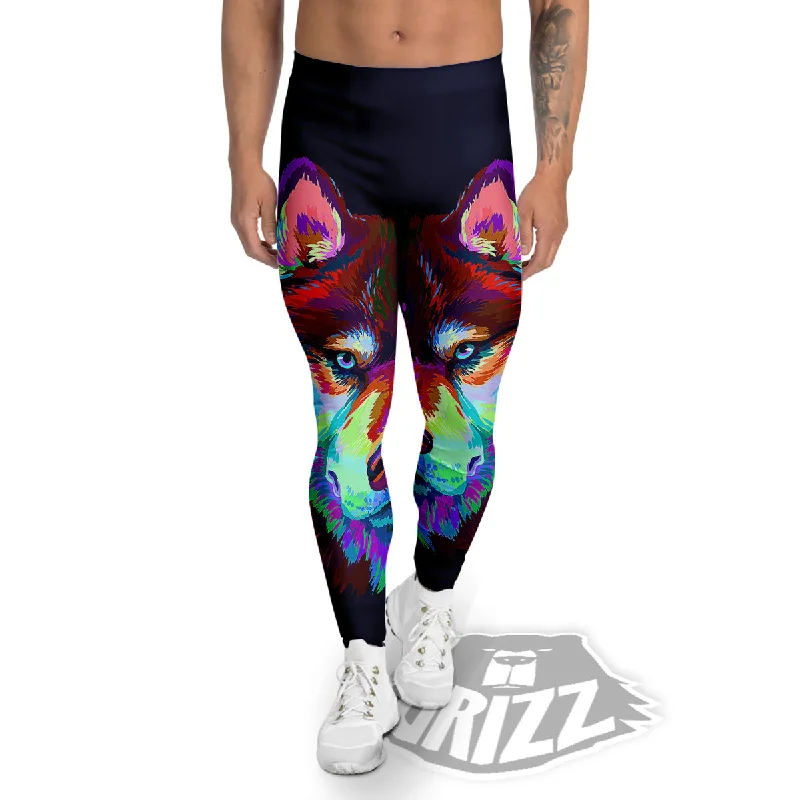 Price Cut Siberian Husky Colorful Print Men's Leggings