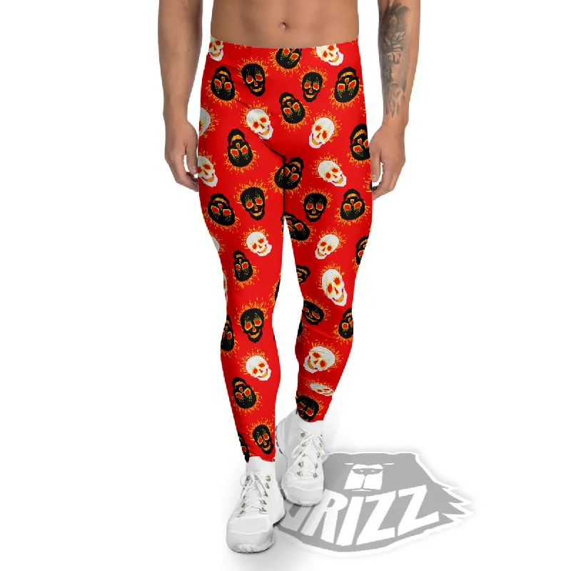 Instant Discount Skull Burning Print Pattern Men's Leggings