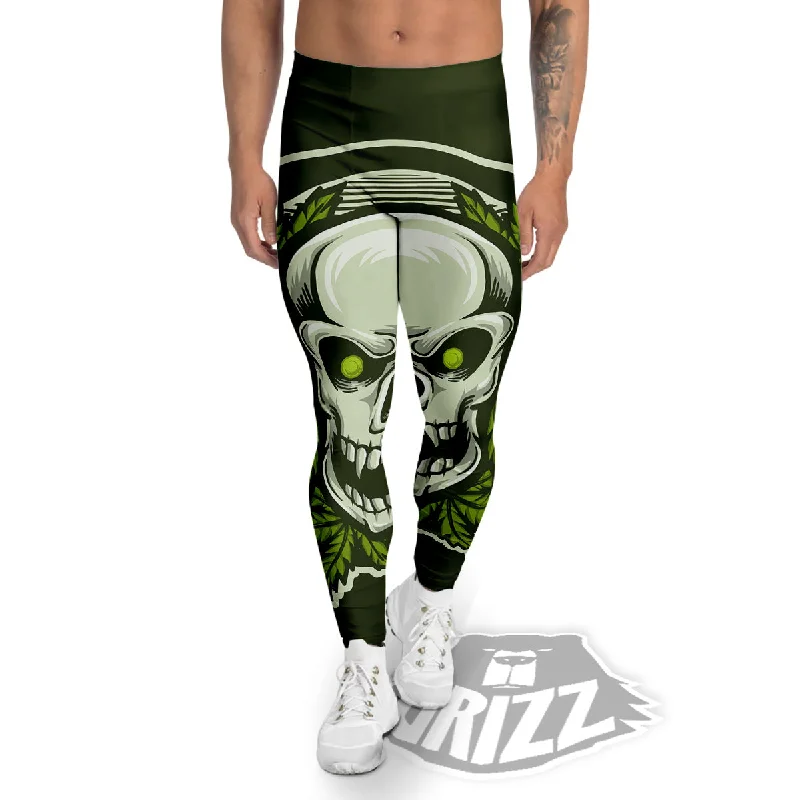 Huge Discounts Skull Cannabis Print Men's Leggings