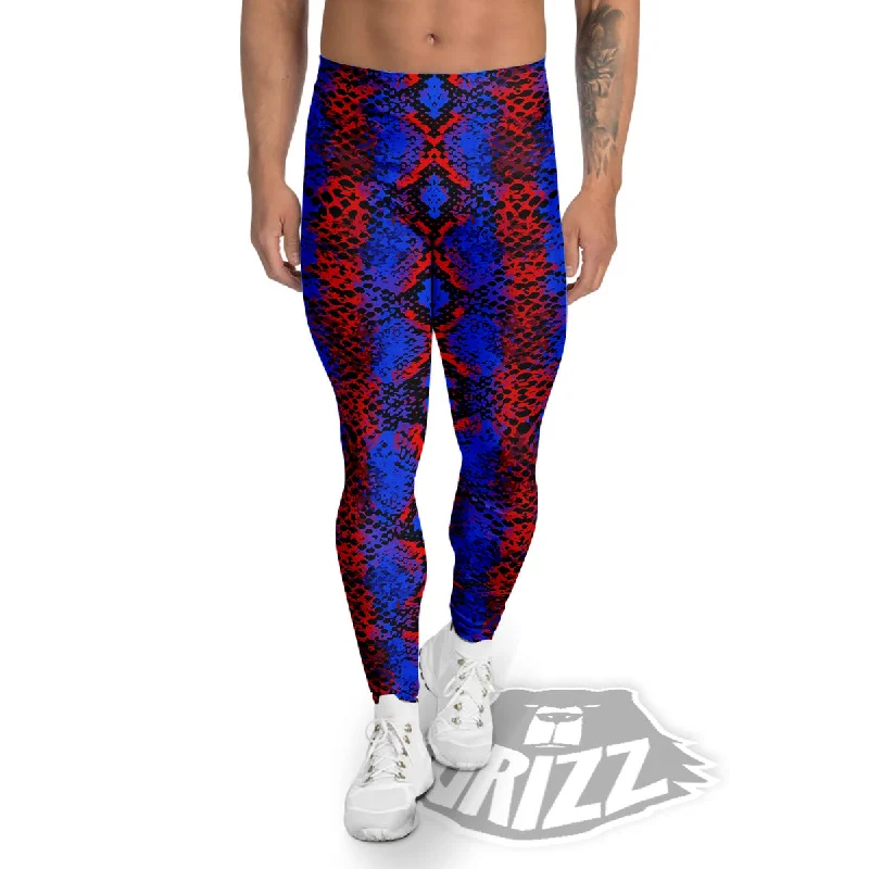 Act Fast Snakeskin Red And Blue Print Men's Leggings
