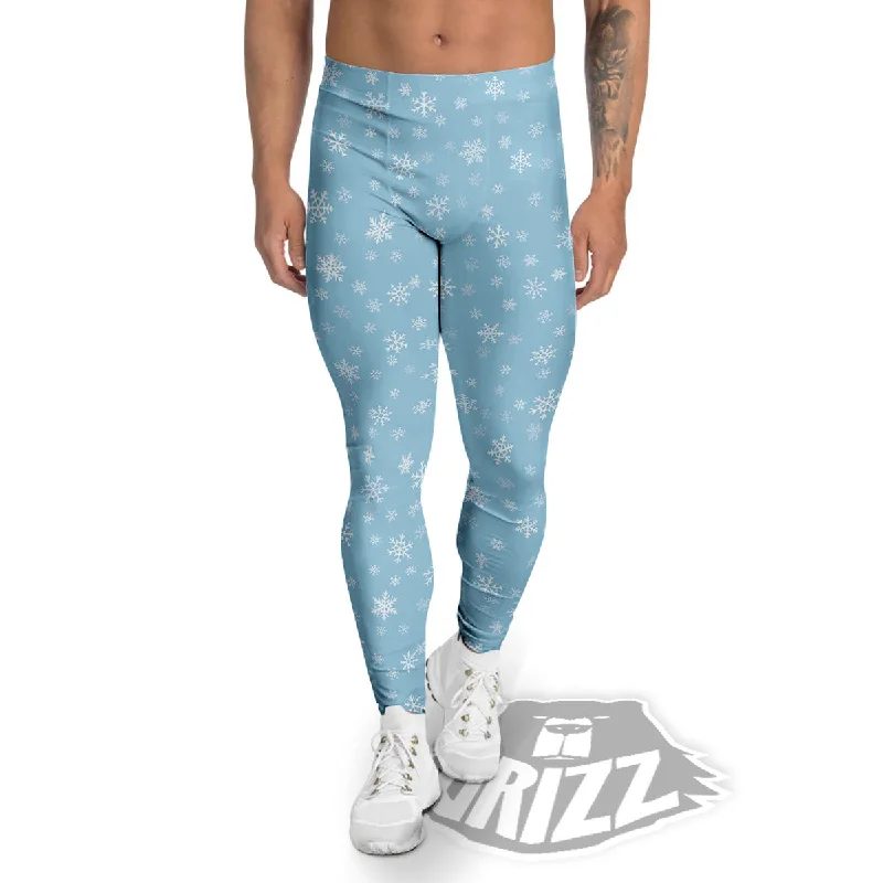 One-DAY Sale Snowflake Blue Print Pattern Men's Leggings