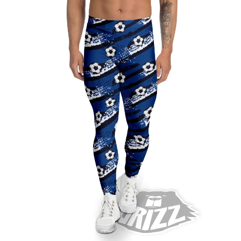 Final Sale Soccer Ball Blue Print Pattern Men's Leggings