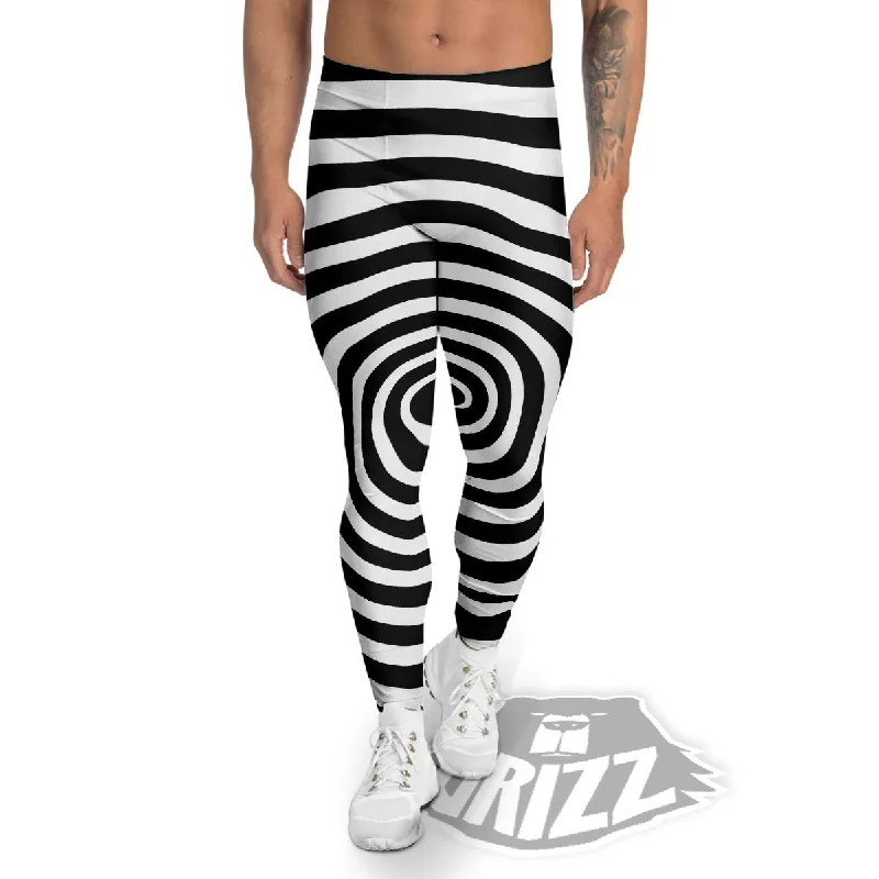 Savings Galore Spiral Illusion White And Black Print Men's Leggings