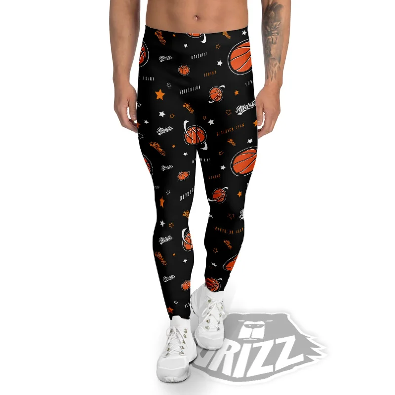 Hurry In Star And Basketball Print Pattern Men's Leggings
