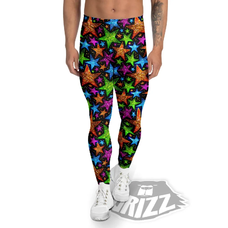 Extra Savings Star Disco Sparkles Print Pattern Men's Leggings