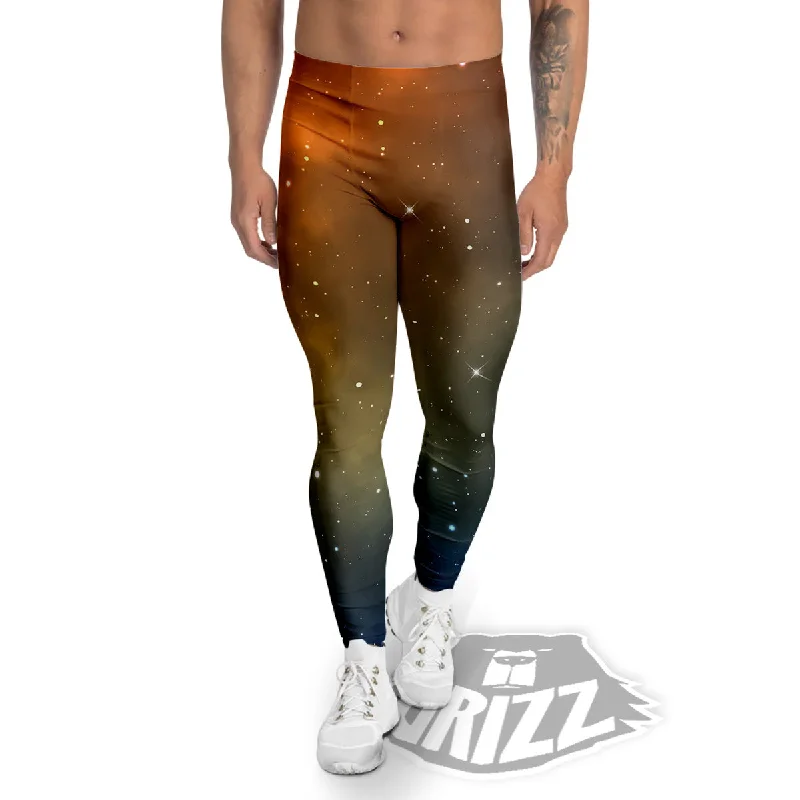 Unbeatable Prices Stardust Galaxy Space Blue Orange Print Men's Leggings