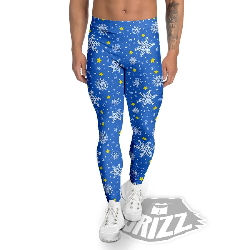 Super Deal Stars And Christmas Snowflakes Print Men's Leggings