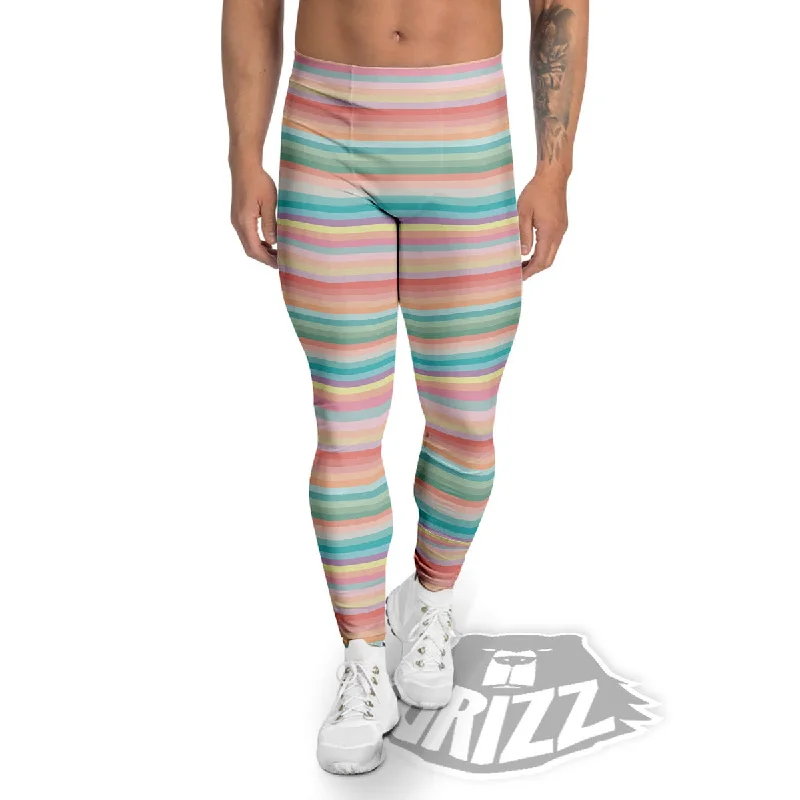 New Markdowns Striped Colorful Print Pattern Men's Leggings