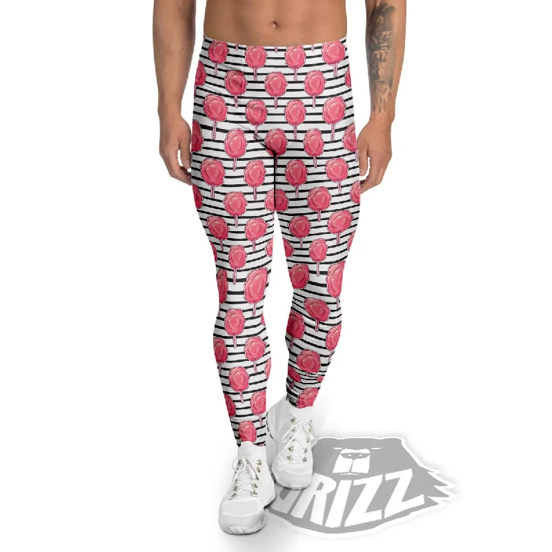 Midnight Madness Striped Cotton Candy Print Pattern Men's Leggings
