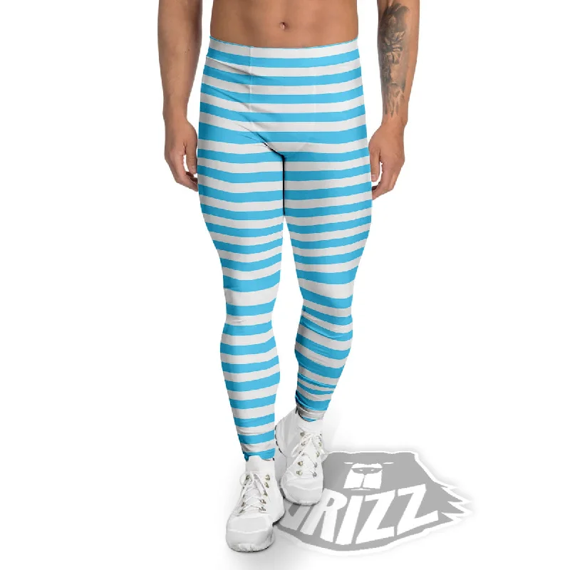 Instant Discount Striped White And Blue Print Pattern Men's Leggings