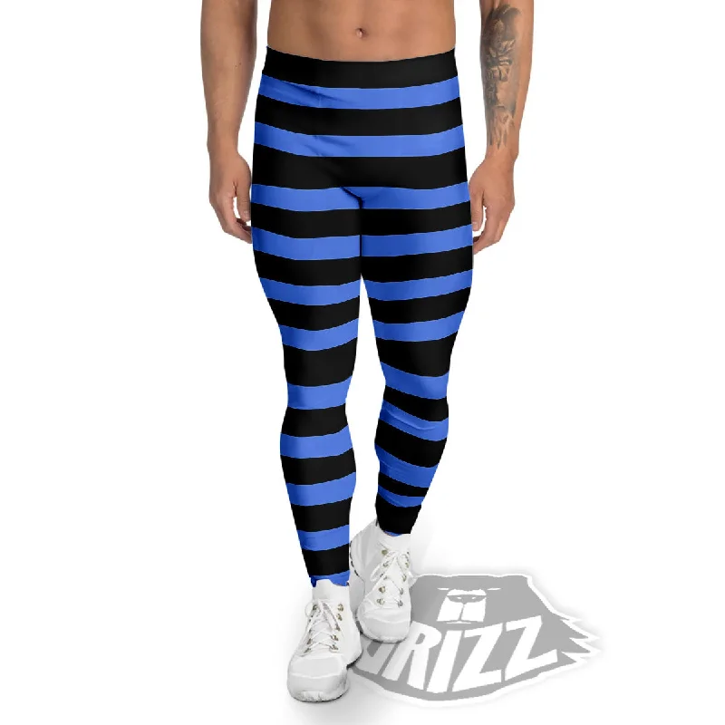 Huge Discounts Stripes Black And Blue Print Pattern Men's Leggings