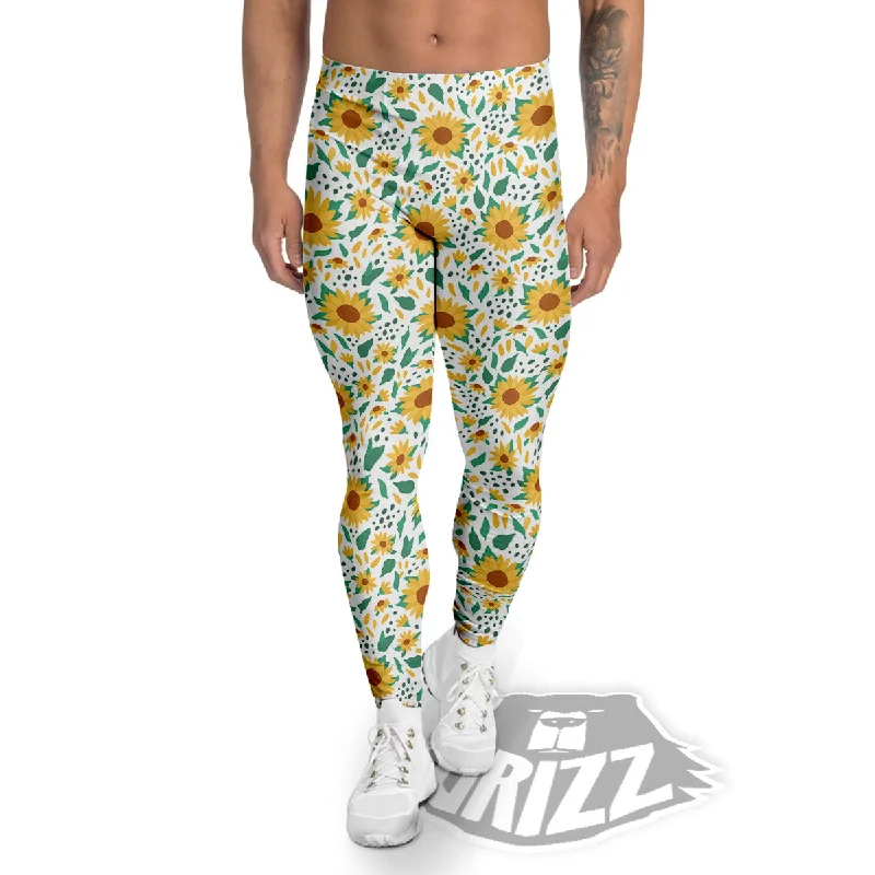 Daily Deals Sunflower Blooming Print Pattern Men's Leggings