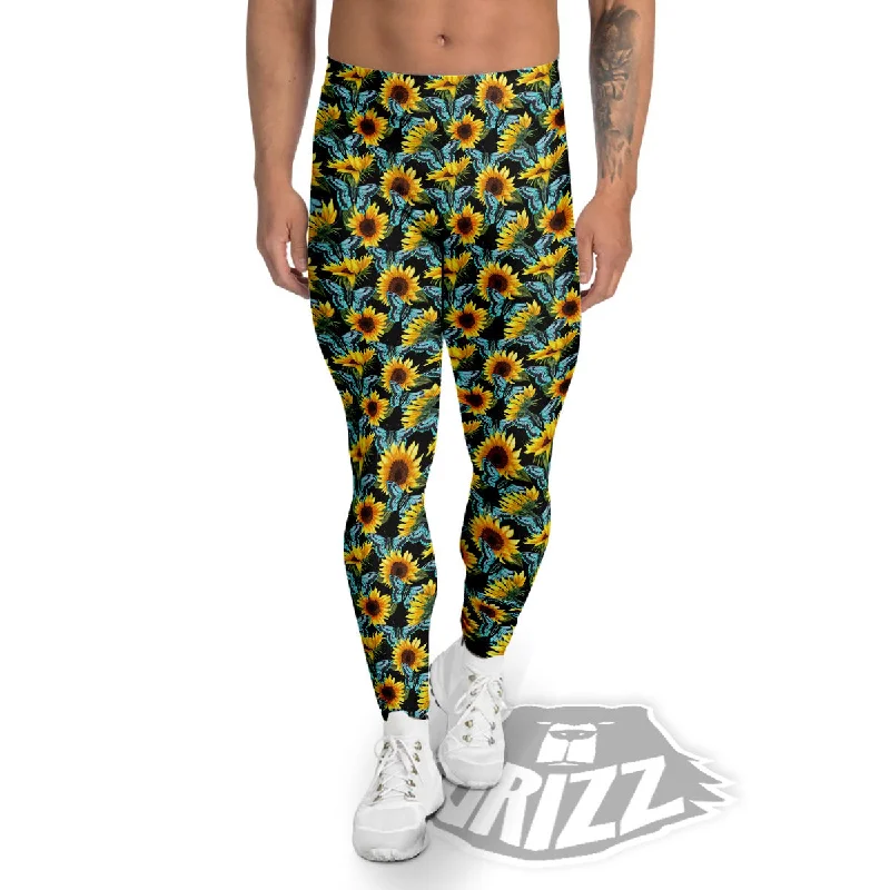 Closeout Sunflower Blue Butterfly Print Pattern Men's Leggings