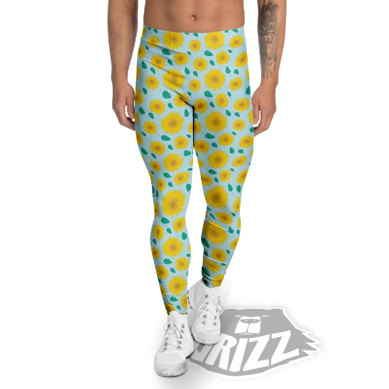 Discount Deals Sunflower Blue Cute Print Pattern Men's Leggings