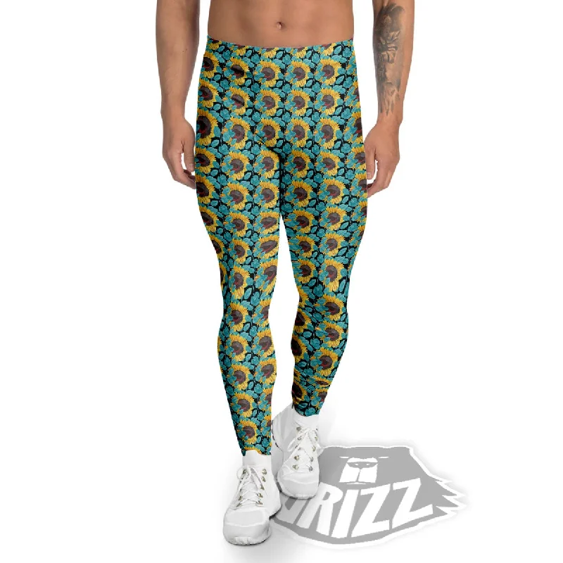 Early Access Sunflower Blue Print Pattern Men's Leggings