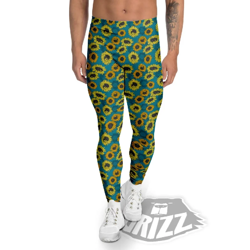 Savings Alert Sunflower Blue Vintage Print Pattern Men's Leggings