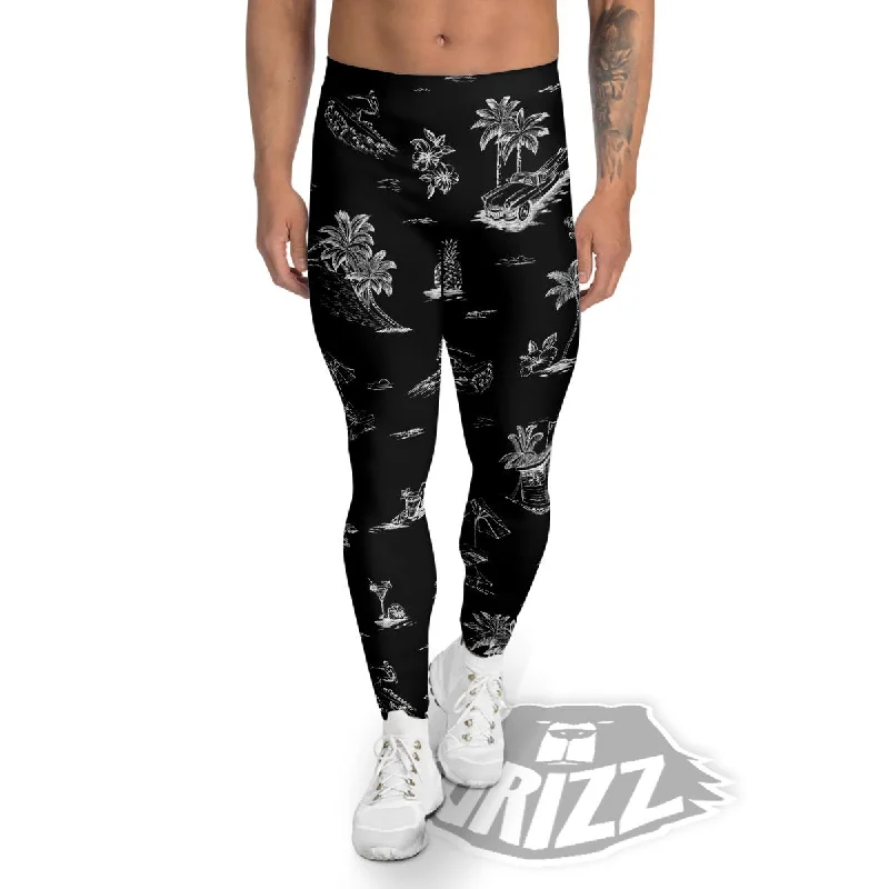 Discount Days Surfing Black White Print Pattern Men's Leggings