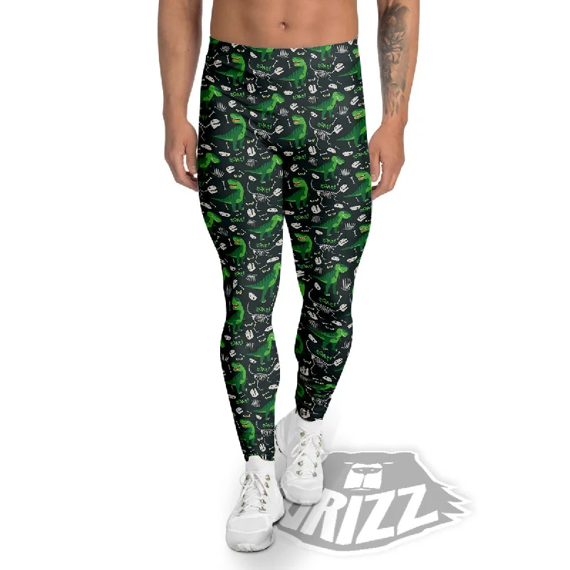 Warehouse Sale T-Rex Dinosaur Cute Green Print Pattern Men's Leggings