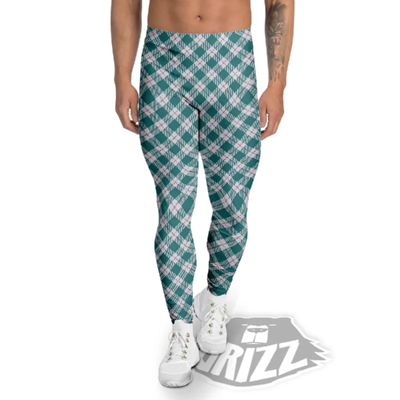 Stock Up and Save Tartan Green Red And White Print Men's Leggings