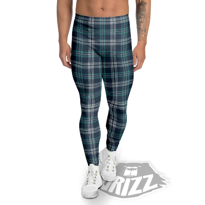 Early Bird Discount Tartan Teal And Blue Print Pattern Men's Leggings