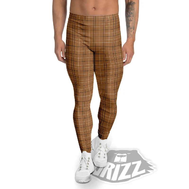 Hot Deal Tattersall Brown Print Pattern Men's Leggings