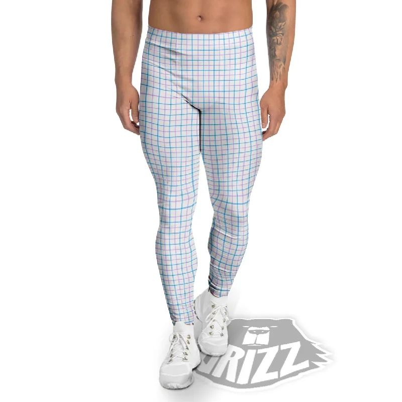 Best Seller Tattersall Purple And Blue Line Print Pattern Men's Leggings