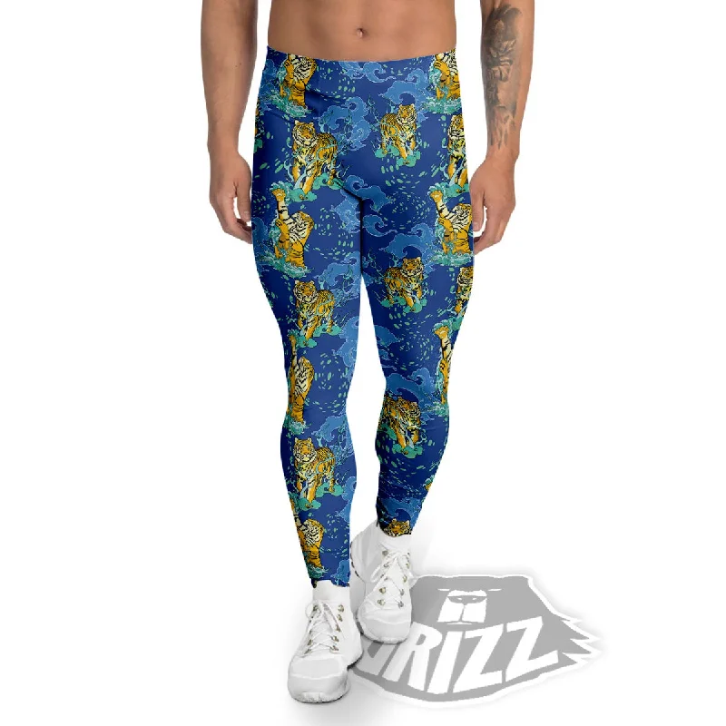 Limited Time Offer Tattoo Blue Tiger Print Pattern Men's Leggings