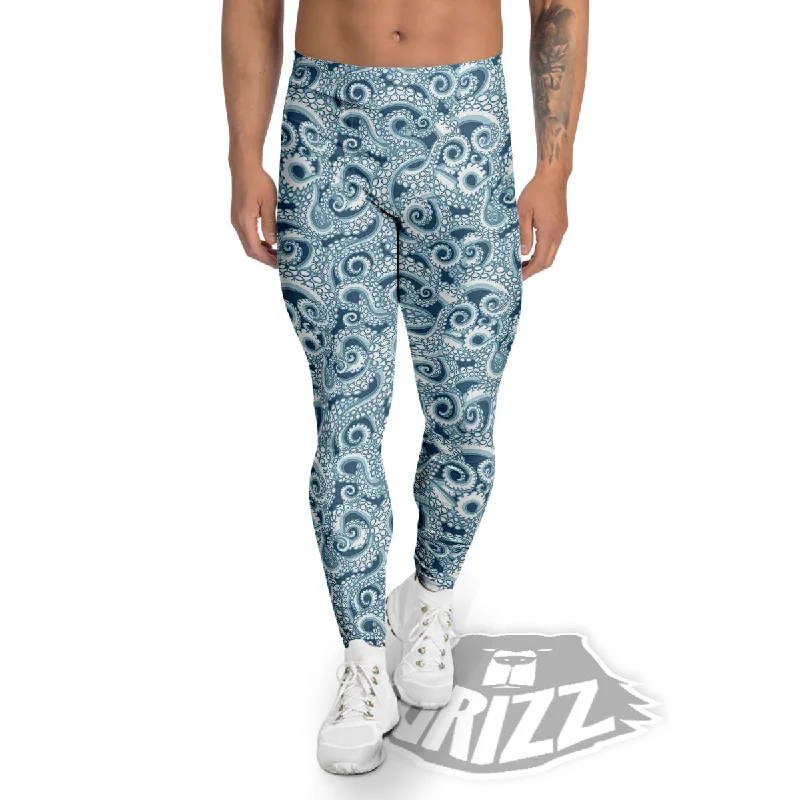 Super Sale Tentacles Octopus Blue Print Pattern Men's Leggings