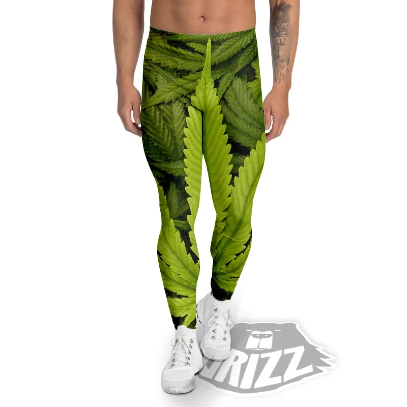 Special Discount Texture Cannabis Print Men's Leggings