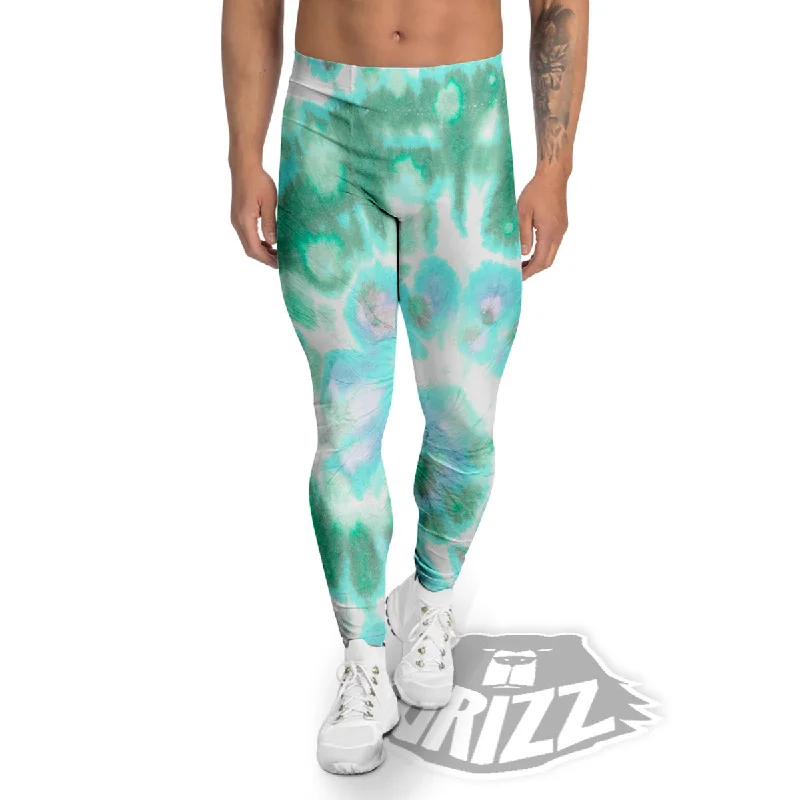 Overstock Tie Dye Blue Green And White Print Men's Leggings