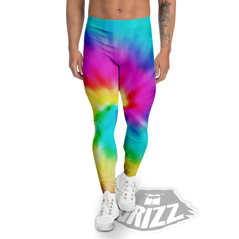 Markdowns Tie Dye Blue Pink And Yellow Print Men's Leggings