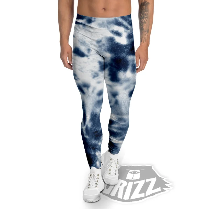 Limited Availability Tie Dye Blue Shibori Print Men's Leggings