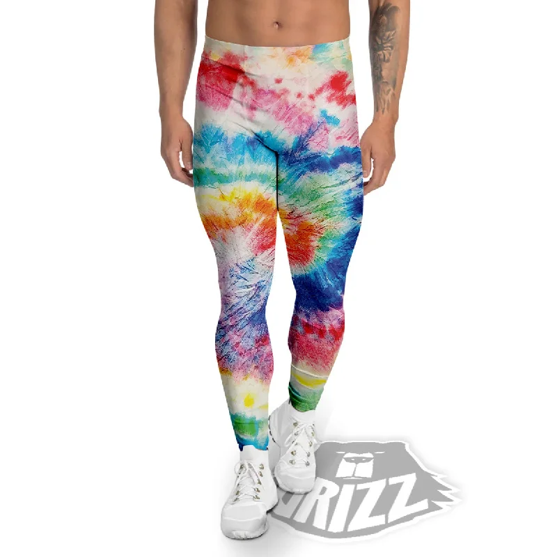 Huge Discounts Tie Dye Bright Spiral Print Men's Leggings
