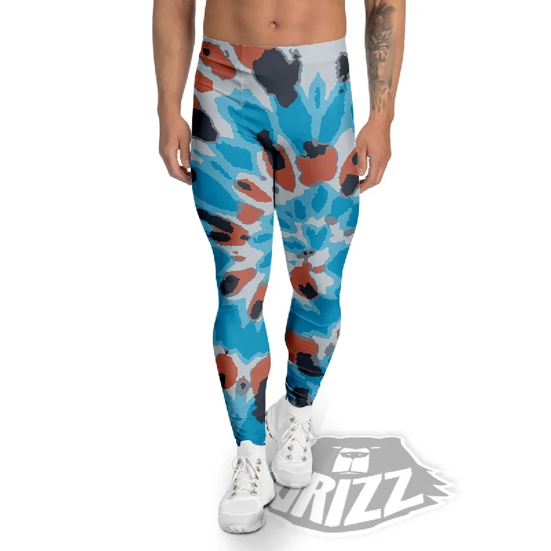 Act Fast Tie Dye Orange And Blue Print Men's Leggings