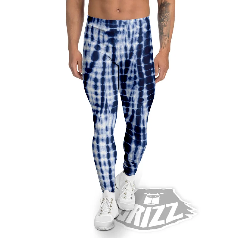 Online Specials Tie Dye Shibori Blue Print Men's Leggings