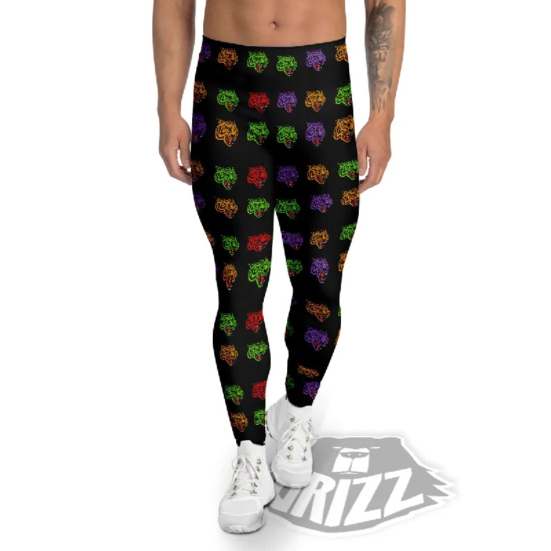 Flash Deals Tiger Head Colorful Print Pattern Men's Leggings