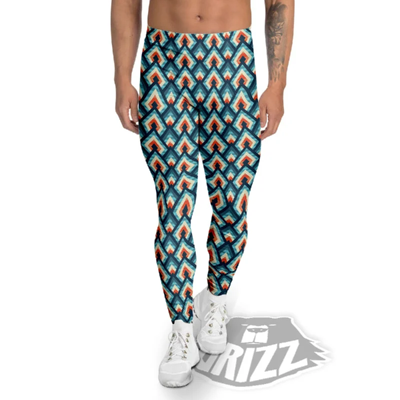 Blowout Deals Triangle Blue Geometric Print Pattern Men's Leggings